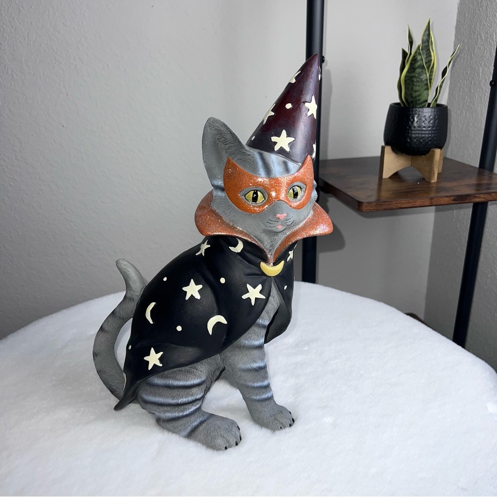 Halloween Cat Wizard Witch Cape Glitter Moon Star Decor Trick or Treat Spooky